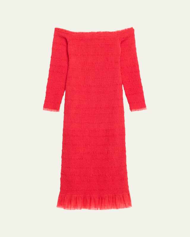 Avelle Shirred Off-Shoulder Tulle Dress